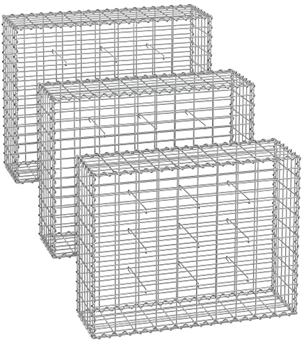 SONGMICS Gabion-korg, metall Gabion-bur med 5 x 10 cm Mesh för stenar, galvaniserad, trädgårdsdekor väggdelning, 100 x 80 x 30 cm, uppsättning 3, silver GGB383V1