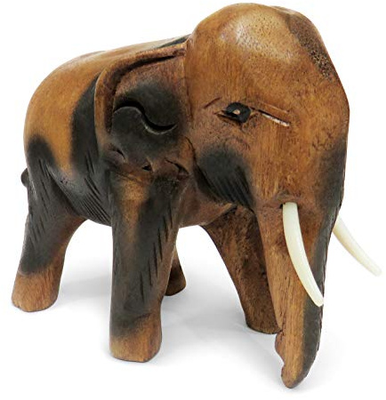 Figura de elefante caminando de madera tallada, madera, marrón, Medium 15cm