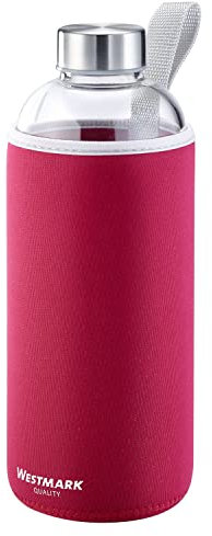 Westmark Borraccia, Vetro con stampa, Incl. Fodera protettiva, 1000 ml, Vetro/Silicone/Gomma, Senza BPA, Viva, Rosso/Argento/Trasparente, 5274226R
