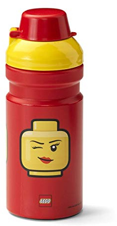 Room Copenhagen LEGO Iconic Girl Drinking Bottle - 13 oz - Fun and Practical Kids’ Water Bottle with Covered Spout, Sports Water Bottle, Red and Yellow