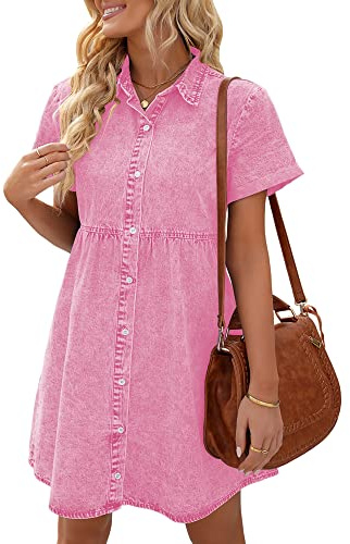 Vetinee Pink Dresses Women Dress Cotton Dresses for Women UK Aurora Pink Size Medium Fits UK Size 12 - UK Size 14