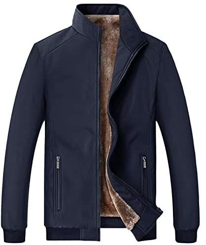 Jamron Vinterjackor för män, varm ståkrage, hel dragkedja, fluffiga jackor med blixtlåsfickor (S-4XL), marinblå, L