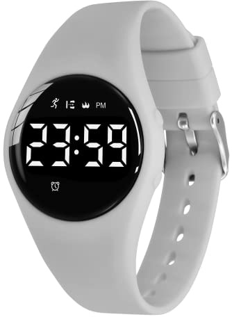 Reloj de Pulsera Digital con podómetro, vibración, Alarma, Distancia, cronómetro y Ejercicio, Resistente al Agua, Recargable, para Actividades al Aire Libre, para niños y niños, 38-Gris, Correa:
