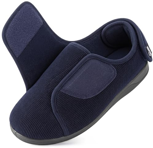 HomeTop Men's Wide Fit Slippers Navy, 8 UK