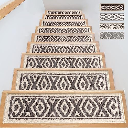 CASRIC® Treppenstufen Matten - Stufenmatten innen 15er Set 71x21 cm groß weich Treppenteppich mit rutschfeste Teppichrückseite | Treppen Teppich Modern extra dick 1 cm Bequemes Fussgefühl