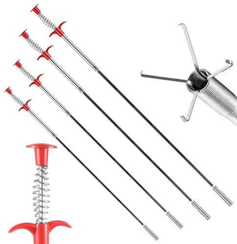Desatascador de desagüe Fuerte y Flexible,Regerly 4 piezas Gancho de limpieza de fregadero desagüe de Serpiente Herramienta depilación desagüe de Resorte para baño de Cocina (60cm/90cm/160cm/200cm)