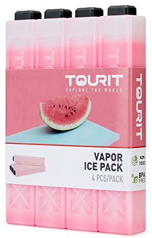 TOURIT Set di 4 batterie refrigeranti riutilizzabili per campeggio, spiaggia, pesca, viaggi, colore rosso
