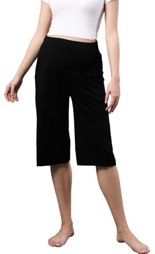 ZUMIY Pantaloni per Gravidanza Abbigliamento, Pantaloni Lounge Premaman, Pantaloni Premaman di Viscose Capri Leggeri, Rilassati, Tattili, Elasticizzati, sopra la Pancia,con Tasche (L,Nero)