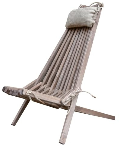Gov Wood Sedia a sdraio pieghevole in legno - Lettino da sole con cuscino in juta - Design ergonomico, per uso esterno e interno, durevole e elegante - 106x56x86 cm