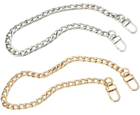 2 Stück Taschenkette, 40 cm Kurze Metallkette Flachkettenriemen, Kette Trageriemen, Metall Schulterriemen, für DIY, Taschen, Handtaschenketten, Umhängetasche Handtasche Ersatzkette