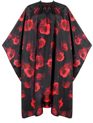 AOZUO Hair Cutting Cape, Waterproof Hairdresser Salon Cape with Adjustable Elastic Hooks Professional Floral Pattern Barber Cape for Hairstylist Hair Cutting Hair Dye Makeup Styling (Red)