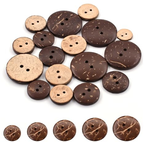 Agvdg 100Pcs Brown Coconut Shell Wooden Large Buttons for Cardigans Crafting Sewing 5 Sizes Mixed Buttons