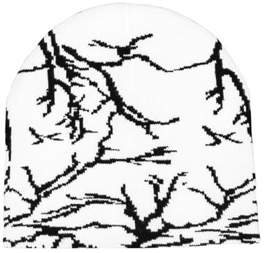 Taowave Arcteryx Beanie,Y2K Lightning Pattern Wool Acrylic Knitted Hat Wool Streetwear Headwear Winter Knit Beanies Hats for Men Women (US, Alpha, One Size, White Black)