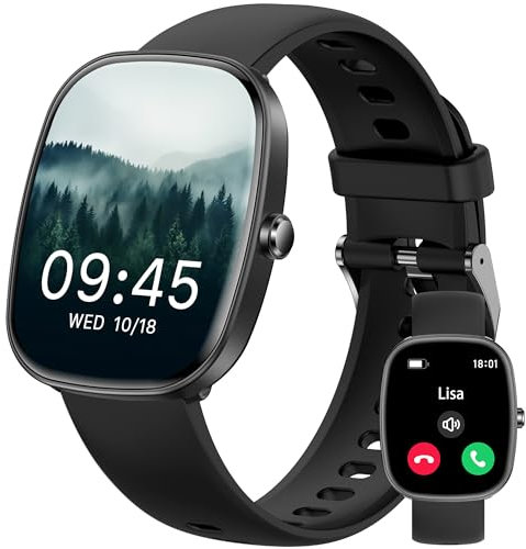Smartwatch Damen Herren, 1.83 HD Fitness Tracker mit Schrittzähler/Blutdruckmessung/Pulsuhren/Telefonfunktion/SpO2, Gesundheitsuhr, 120+ Sportmodi, IP68 Wasserdicht Fitnessuhr für Iphone Android
