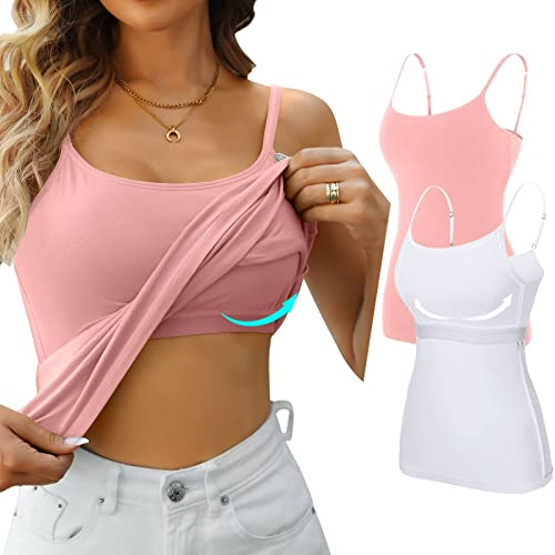 Genérico Camisola con Sujetador Incorporado para Mujer, Top Ajustable, Tirantes Finos Ajustables, Camisetas de Yoga para Entrenamiento, Top Deportivo Acolchado Ajustable con Sujetador (Rosa Claro,M)