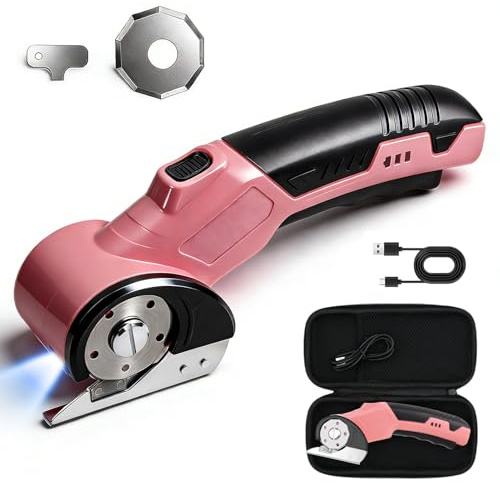 Kartonschneider Elektrischer Akku-Schere,Kabellose Rollschneider für büro & Haushalt & basteln –Sicherheitsverriegelung,Präzise Schneiden von Pappe,Teppich,Leder,Filz,Kunststoff,Stoffen,Papier(Rosa)