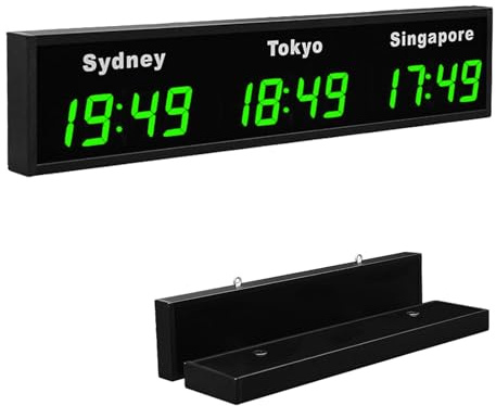 MEUBLLY Orologio mondiale digitale a LED, orologio con fusi orari mondiali, multizona 3/4/5 con città personalizzabili, display multi fuso orario, materiale in lega di alluminio(Green,3City)