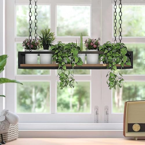 Takmonterat galler kastrullställ hängare takhängande hylla köksförvaring bricka hållare blomställning kraftig, trä och metall(60x25x15cm)