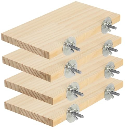 JYYWTSI Plataforma para Aves de Madera 4 Piezas – Percha Plana 19×10 cm, Accesorios Periquito y Juguete Periquito, Plataforma Estable como Accesorios Jaula Aves