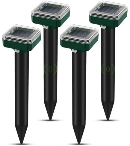 Skibiles Set de 4 Ahuyentadores de Topos Solares Ultrasónicos, Repelente IP65 Impermeable para Topos, Ratones, Serpientes, Protección Eficaz para Jardines, Céspedes, Huertos y Espacios Exteriores