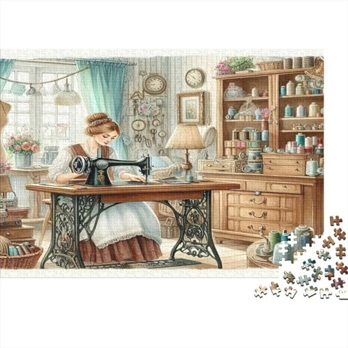 Thème Atelier de Couture Vintage Puzzle Papier 1000 Pièces pour Adultes Papier Épais Éco Activité Relaxante Puzzle Atelier de Couture Décoration Murale 52x38cm/1000pcs