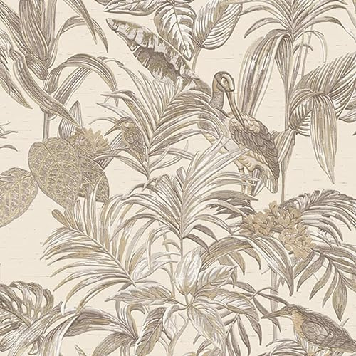 DE120012 Bird of Paradise Beige & Gold 10M X 0.53M Wall Stitch 2023