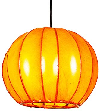 Moderne Lampe Pendelleuchte Hängeleuchte Deko Mailin Orange 24cm Groß | Asiatische Lederlampe Hennalampe Leuchte | Asia Lampen für Wohnzimmer Küche oder Hängend über den Esstisch