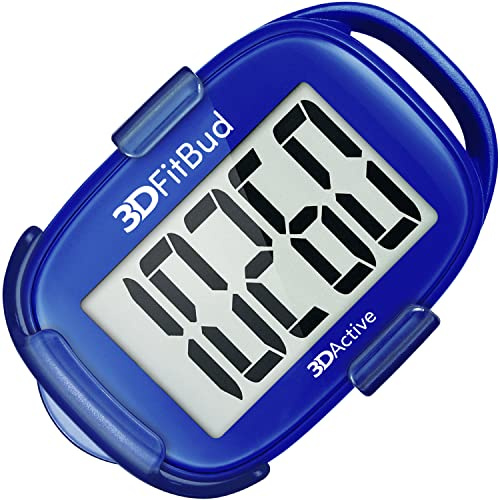 3DActive 3DFitBud Simple Step Counter Walking 3D Pedometer with Clip, Lanyard Accurate Step Tracker Large Display, Easy to Use Kids Men Women Adult Seniors Daily Step Tracking - A420S - Royal Blue