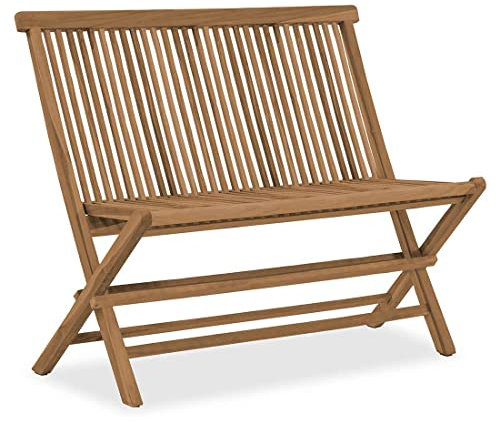 OUTILV. Gartenbank Seattle, Wetterfest, Klappbar, Holzbank Outdoor, Robustes Design, Balkon- und Terrassenmöbel, Platzsparend, 100 cm, Teak Natur