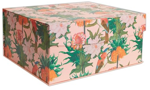 RHS Cardboard Storage Box Large, Tropical Design, Gift Boxes, Home Decoration, with Magnetic Lid Closure, Decorative Present Hamper Box, Craft Organiser, Keepsake and Memory Storage