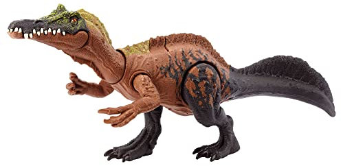 JURASSIC WORLD Wild Roar - Irritator Dinosaurier-Spielzeugfigur mit Brüllgeräusch, Angriffsbewegung und verborgenem Track-Code für AR Erlebnis, 13 cm, für Kinder ab 4 Jahren, HLP22