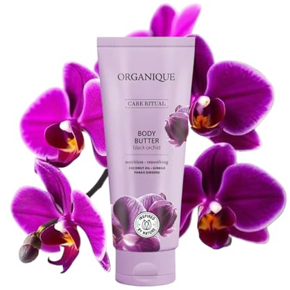 Organique Black Orchid Body Butter | Nourishing and Smoothing Moisturiser with Shea Butter, Sesame Seed Oil, Ginseng Extract, Ginkgo Biloba, Vitamin B5 & E | Deep Hydration and Radiant Skin (200 ml)