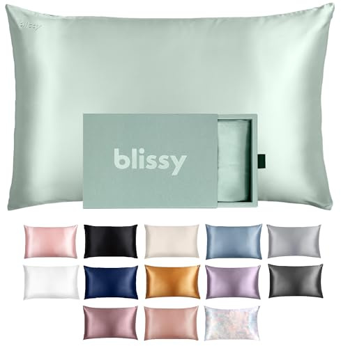 BLISSY Blissy Silk Pillowcase - 100% Pure Mulberry Silk - 22 Momme 6A High-Grade Fibers - Satin Pillow Cover for Hair & Skin - Regular, Queen & King with Hidden Zipper (Standard, Matcha)