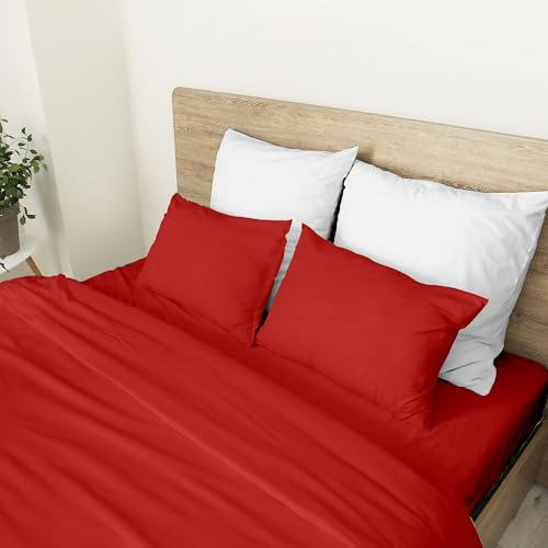 Ruggeri - Set 4 pezzi Completo Letto Matrimoniale - 100% Puro Cotone - Made In Italy - Collezione Let's Color! (Rosso)