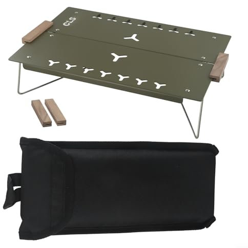 PETSTIBLE Tragbarer Mini-Picknicktisch, 30 × 20,5 cm, Klapptisch, Outdoor, Mini-Tisch, Aluminiumlegierung, tragbarer Schreibtisch, Camping (Armeegrün)
