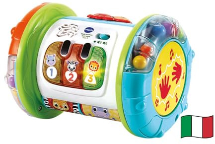 VTech Rullo Tam Tam - 3 in 1, Rullo Multiattività per Bambini, 3 Modalità di Gioco, Pianoforte per Bambini, Motricità Fine e Globale, Sensore di Movimento, Lingua Italiana, Batterie Incluse, 9-36 Mesi