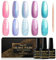 Shining She UV Nagellack Pearl,5 Farben Meerjungfrau Rosa Lila Grün Blau Schellack Set Mit Stick,Perlenlicht Gel Nagellack Soak-Off UV, Kreis Zeichnen Muschel Wirbel Pearl Effect,8ML