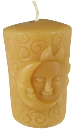 Bougie en cire d'abeille avec soleil et lune 7 cm 100 % pure cire d'abeille