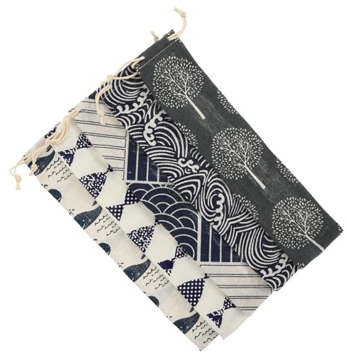 CONGARTENO 5 pièces Pochette de Transport Coton et Lin pour Pailles et Couverts Cordon de Serrage pour Voyage et Rangement Pratique