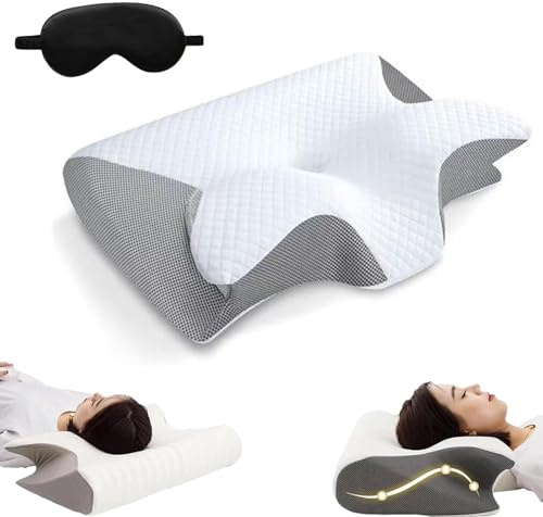 Dreamsleepz Nackenkissen Ergonomisches Memory-Schaum-Kissen mit Konturierter Unterstützung für Seitenschläfer, Rückenschläfer und Bauchschläfer – Therapie zur Nackenunterstützung(Grau,Groß)