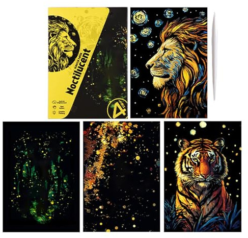 Carta da grattare - 4x Tavole da grattare glitterate fatte a mano | Fogli A4 per disegni da colorare | Carte per bambini Adolescenti Adulti | Forniture d'arte fai-da-te per animali paesaggist