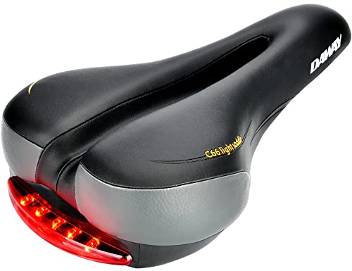 Comfortable Men Women Bike Seat - DAWAY C66 Foam Padded Leather Road Mountain Bicycle Saddle Cushion with Taillight, Waterproof, Soft, Breathable, Fit MTB, Most Bikes, for Everyone