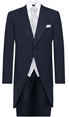 Dobell Mens Navy Herringbone 2 Piece Morning Suit Regular Fit Matching Trousers (42R Jacket with 36R Trousers)