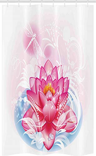 ABAKUHAUS Blume Schmaler Duschvorhang, Mandala Yoga Lotus, Badezimmer Deko Set aus Stoff mit Haken, 120 x 180 cm, Rosa