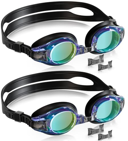 Aegend 2 Pack Kids Goggles, Swimming Goggles for Kids Age 4-16 Boys and Girls Youth, Anti-Fog Pool Goggles, Blue Black