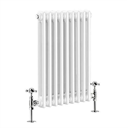 Warmehaus - Traditional Cast Iron Style White Double Column Horizontal Radiator 600 x 425mm - Perfect for Bathrooms, Kitchen, Living Room