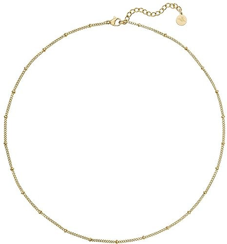 BONNYBIRD® Kurze Feine Panzerkette Damen Edelstahl Gold Schlichte Layering Kette mit Kugeln Zarte Halskette Choker Dünn Dezent Goldkette ohne Anhänger Frauen Wasserfest Schmuck Vergoldet Hypoallergen