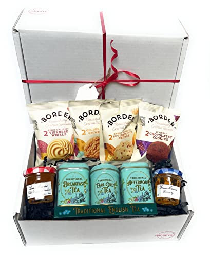 Tea Gift Set Hamper, with Border Biscuits, Marmalade and Honey Gift Set, Afternoon Tea Box for Tea Lovers, with Loose Mini English Tea Tins, All Occasions