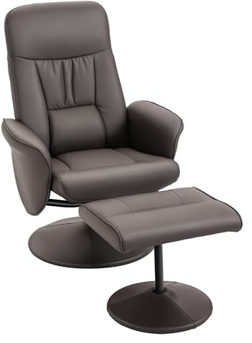 HOMCOM Sillón Relax Reclinable con Reposapiés Cuero Sintético Marrón | Sillón Relax, Respaldo Alto, Giratorio 360°, Reposabrazos, para Salón, Dormitorio
