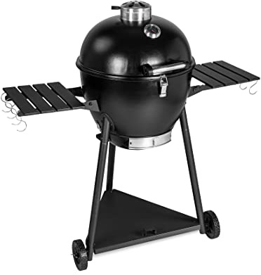 Bruzzzler Barbacoa de metal Kamado, alternativa económica a la parrilla de porcelana Kamado, utilizable como una parrilla de carbón vegetal o cerrada para asar o ahumar indirectamente, 2 ruedas